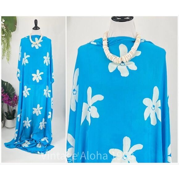 Turquoise/White Tiare' Tropical SARONG Kīkepa Pareo  Beach Wrap Summer Scarf - Picture 2 of 4